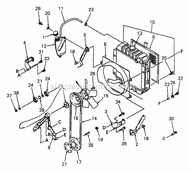 Radiator And Fan Diagram and Parts List for 2086 880001-899000, 14A-735-100, 146-735-100 Cub Cadet Lawn Tractor